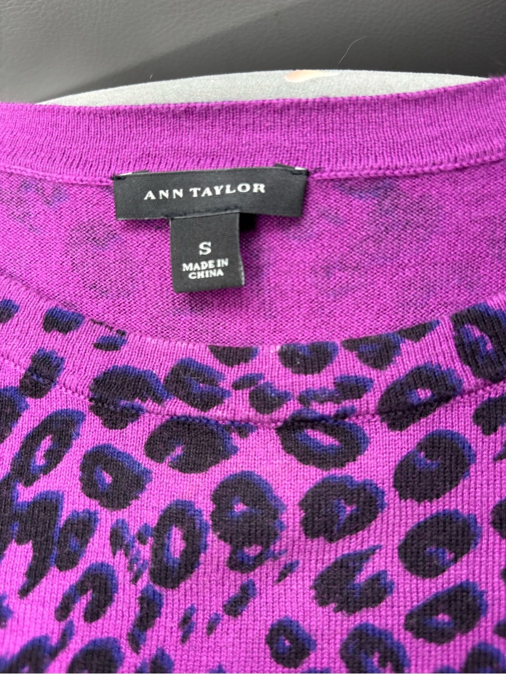 Ann Taylor Purple and Black Leopard Print Crewneck Sweater